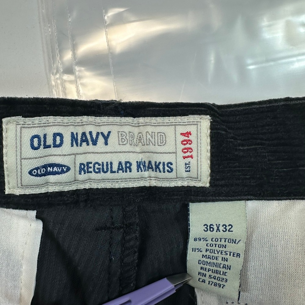 VTG Old Navy Regular Khakis Black Corduroy Pants 36x32 (35x31) Pleated Y2K Prep - Picture 7 of 9